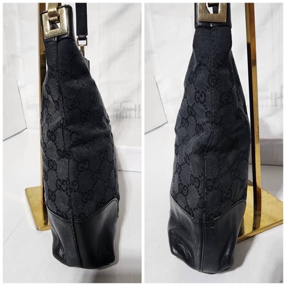 Authentic Gucci Vintage GG Canvas and Leather Shoulder Bag Black - Picture 8 of 12